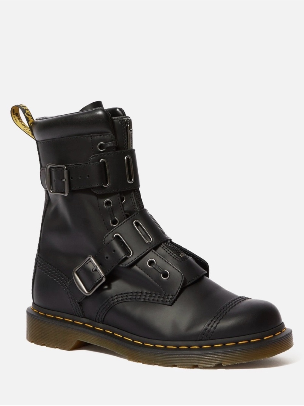 1490 QUYNN SMOOTH LEATHER BUCKLE LACE UP BOOTS